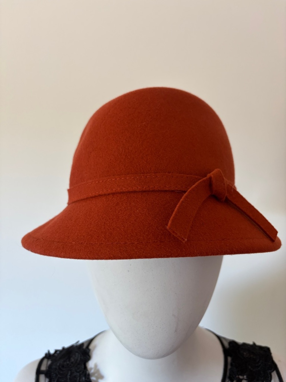 Trixie Women's Rust Wool Cloche Hat with Bow